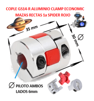 GS14 COPLE ECONOMIC DE ALUMINIO MAZAS ( 1A ) RECTAS CLAMP PILOTO EXTERIOR 30mm LARGO 35mm