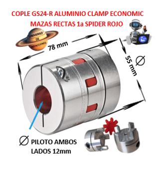GS24-R COPLE ECONOMIC DE ALUMINIO MAZAS ( 1a ) RECTAS CLAMP PILOTO EXTERIOR 55mm LARGO 78mm