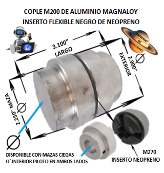 M200 COPLE MAGNALOY ALUMINIO INSERTO NEGRO EXTERIOR 2.900″ LARGO 3.100″
