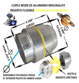 M200-U COPLE MAGNALOY ALUMINIO INSERTO AMARILLO EXTERIOR 2.900″ LARGO 3.100″