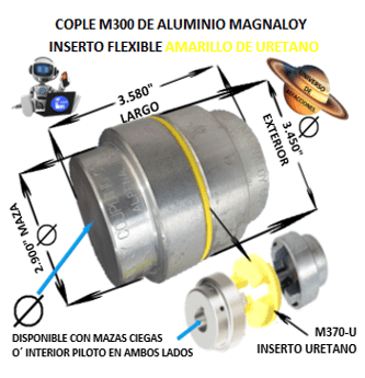 M300-U COPLE MAGNALOY ALUMINIO INSERTO AMARILLO EXTERIOR 3.450″ LARGO 3.580″