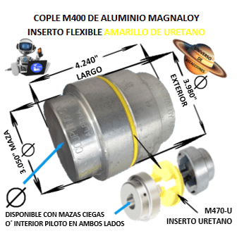 M400-U COPLE MAGNALOY ALUMINIO INSERTO AMARILLO EXTERIOR 3.980” LARGO 4.240”