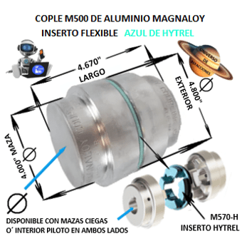 M500-H MAGNALOY COPLE DE ALUMINIO INSERTO AZUL EXTERIOR 4.800” LARGO 4.670″