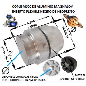M600 MAGNALOY COPLE DE ALUMINIO INSERTO NEGRO EXTERIOR 5.975” LARGO 5.980 ″