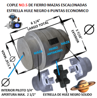 No.5 COPLE ESTRELLA DE FIERRO ANTIMONIO ECONOMICO EXTERIOR 5 7/16” LARGO 6 1/4”