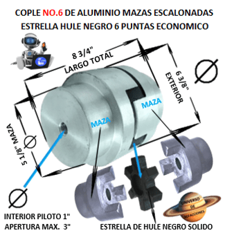 No.6 COPLE ESTRELLA DE ALUMINIO ECONOMICO EXTERIOR 6 3/8” LARGO 8 3/4”
