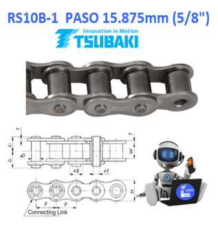 RS10B-1 CAJA DE CADENA TSUBAKI DE RODILLOS PASO 15.875mm ( 0.625” ) LARGO 3.048MT. ( 10FT )