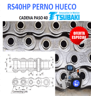 RS40HP CAJA DE CADENA TSUBAKI PERNO HUECO DE RODILLOS PASO 1/2″ LARGO 3.048MT. ( 10FT )