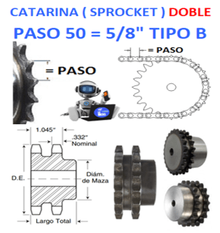 D50B16 CATARINA DOBLE PASO 50 DE 16 DIENTES EXTERIOR 3.520″