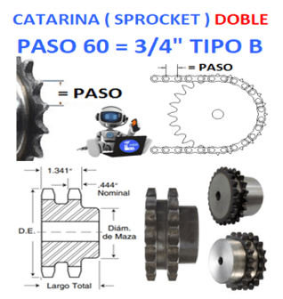D60B14 CATARINA DOBLE PASO 60 DE 14 DIENTES EXTERIOR 3.740″