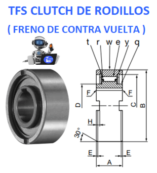TFS45 TSUBAKI CLUTCH FRENO DE CONTRAVUELTA DE RODILLOS CON CUÑA INTERIOR 45mm