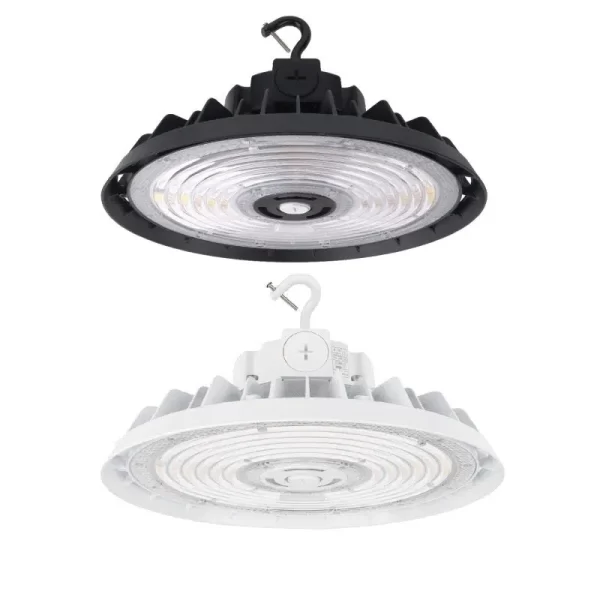 UFO LED de bahía alta ajustable de 150/200/240 vatios | 22 500 a 36 000 lúmenes | 4000 K/5000 K ajustable | 100-277 V | Carcasa negra o blanca