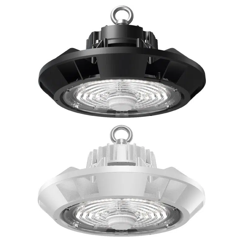 Foco UFO de bahía alta ajustable de 100/120/150/200 vatios | 14 000 a 28 000 lúmenes | 5000 K | 100-277 V | Carcasa blanca o negra